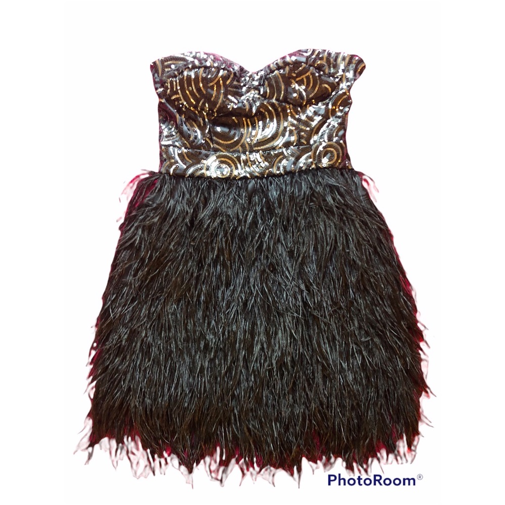 Sequin & Feather Black Strapless Dress
